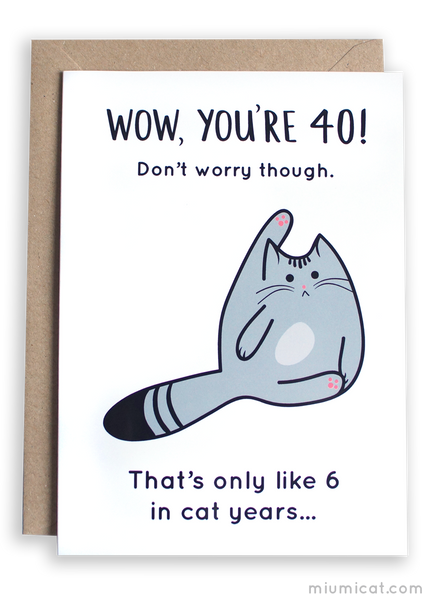 Funny 40th Birthday Card with Cat